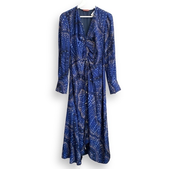 Altuzarra Mila Dress 36 Silk Asymmetric Ruched Long Sleeve Printed Midi Dress - Picture 5 of 16